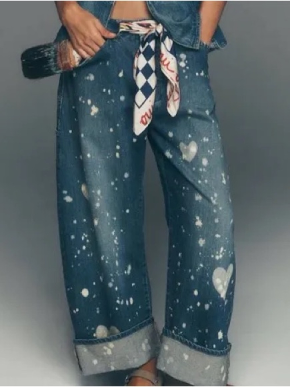 Anthropologie Blue Paint-Splatter Heart Wide-Leg Jeans